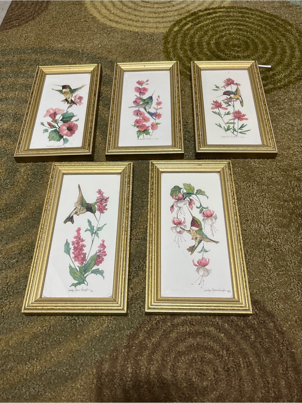 Gold Framed Hummingbird Floral Wall Art Set - Pink/Green -Carolyn Wright